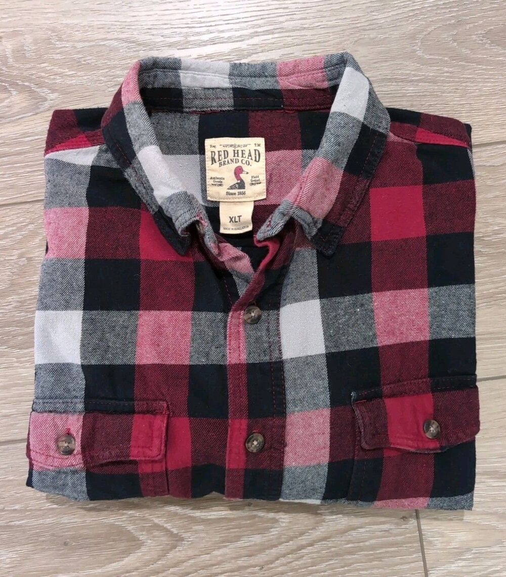BASS PRO REDHEAD FLANNEL BUTTON UP SHIRT MEN'S XLT REGULAR FIT LONG SLEEVE EUC